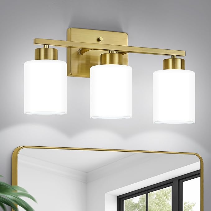 FonmYim Brushed Gold Bathroom Light Fixtures, 3-Light Modern Vanity Light Over by FonmYim