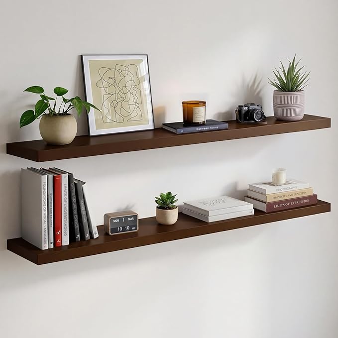 Homeforia 48 inch Walnut Floating Shelf, High End Solid Real Wood Large 48inch by Homeforia