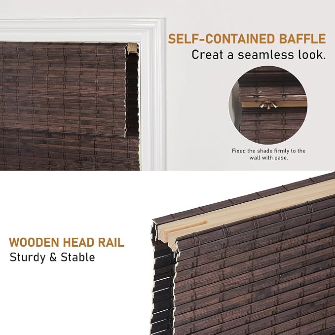 SEEYE Cordless Bamboo Roman Shades, Roll Up Blind Privacy Shade - Image 5