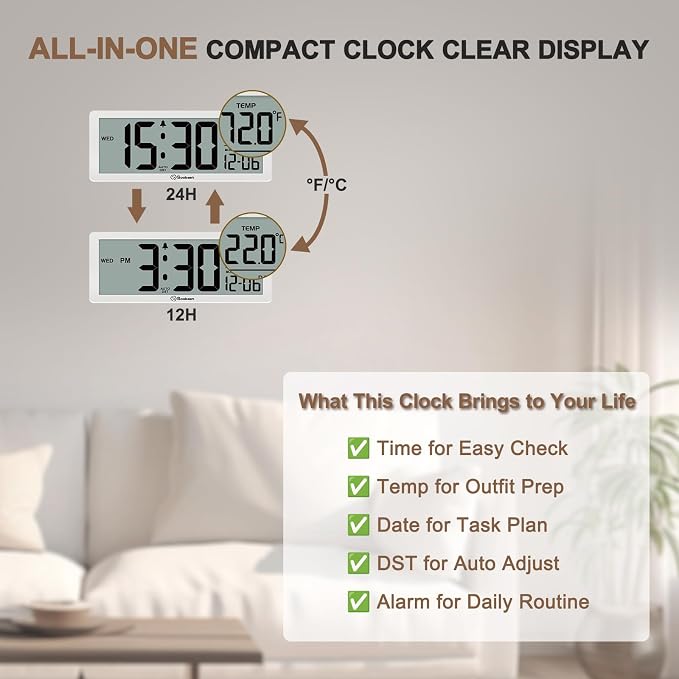 Soobest 8.5 Inch Digital Wall Clock Battery Operated - Image 5