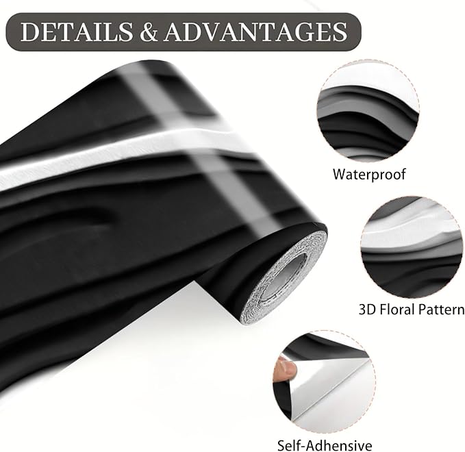 Black and White Wave Wallpaper Border 196x4 Inch Peel and Stick Wall Border - Image 9