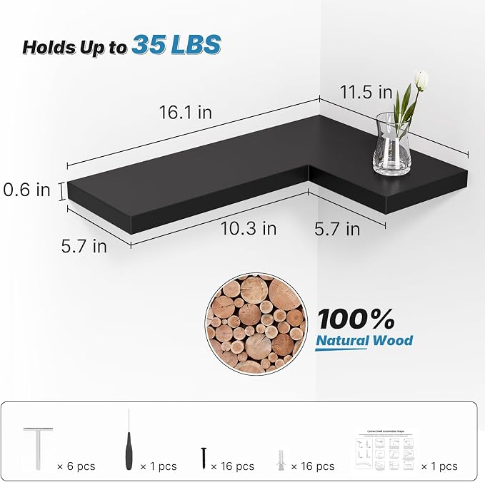 NATURE'S SOURCE Corner Floating Shelves - Image 2
