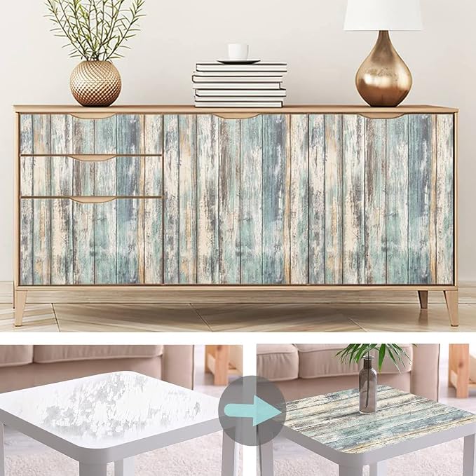 Arthome Blue Rustic Wood Paper 17''x240'' Self-Adhesive Removable Peel and - Image 4