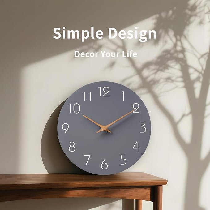 Mosewa Wall Clock 12 Inch Gray Silent Non Ticking Battery Operated Modern - Image 2