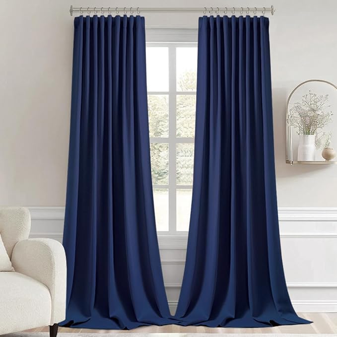 MIULEE Navy Blue Back Tab Blackout Curtain 96 Inch Long 2 Panels Set - Image 9