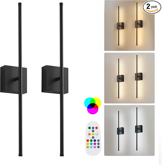 KARTOOSH 28.3 Inch 9 RGB Color Battery Operated Wireless Wall Sconces Set of Two by KARTOOSH