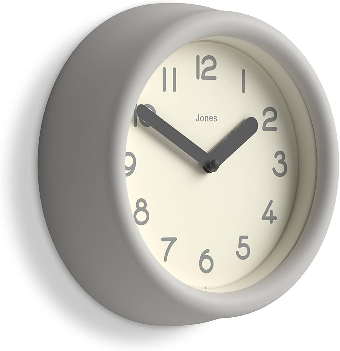 JONES CLOCKS® Fuze wall Clock | Small Round Clock | Gray | Playful Modern Design by JONESCLOCKS