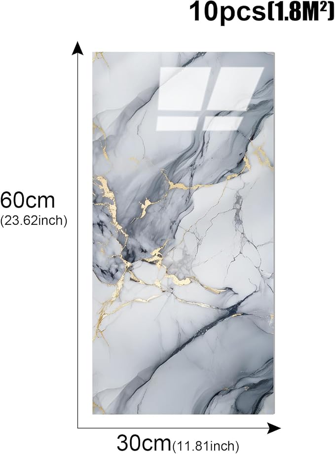 10pcs Thick Marble Peel and Stick Waterproof Wall Panels, Heat-Resistant - Image 4