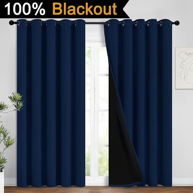 Yakamok Navy Blue 100% Blackout Curtains Energy Saving Thermal Insulated 2 - Image 2