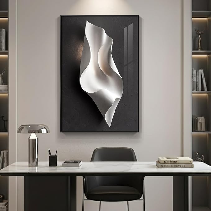 Framed Black and White Abstract Wall Art, Large Modern Elegant Prints Paintings - Image 2
