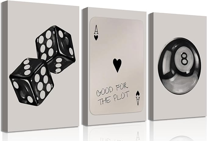 BOKPEN 3Pcs Black and White Poker Dice Canvas Wall Art Funky Retro Y2K Trendy by bokpen