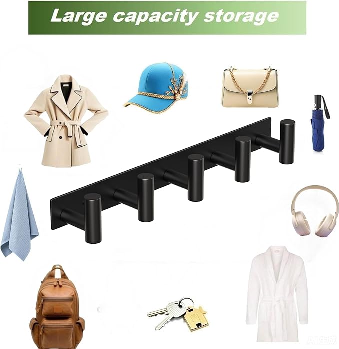 Wall Mounted Coat Rack-5 Hooks, Heavy Duty Stainless Steel Hook Rail - Image 6