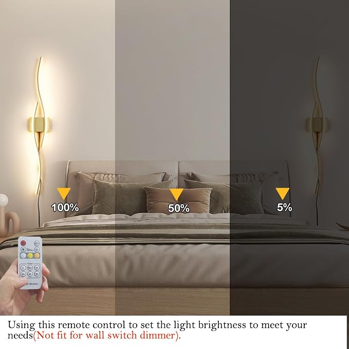 Daunton Modern Gold Plug in Wall Sconces Set of Two, RC Dimmable LED Plug in - Image 5