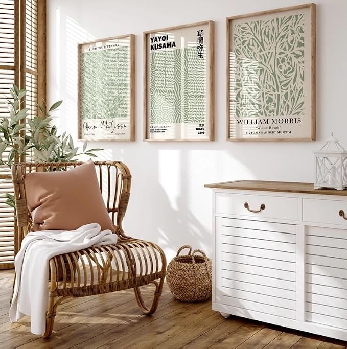 HesenDot Matisse Sage Green Wall Art Set of 3, William Morris Wall Art Decor - Image 7