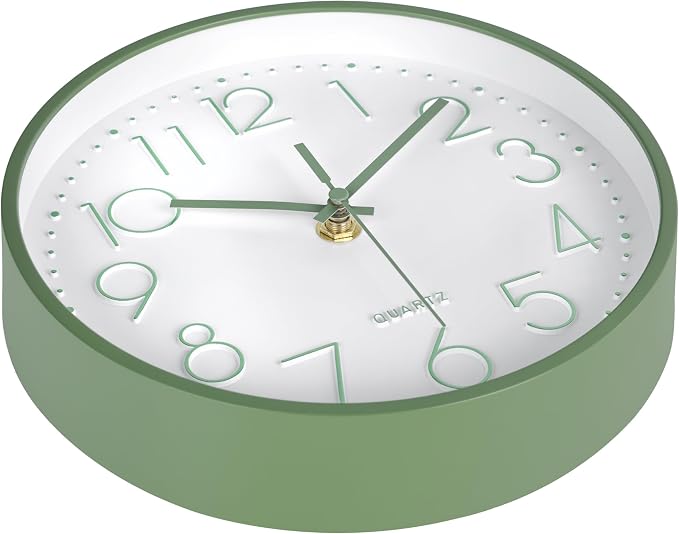 Modern Green Bathroom Wall Clocks 8 Inch Non-Ticking Battery Operated - Image 6