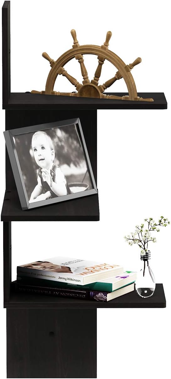 Furinno Rossi Wall Mounted Shelves, 3-Tier Rectangle, Espresso/Black - Image 3