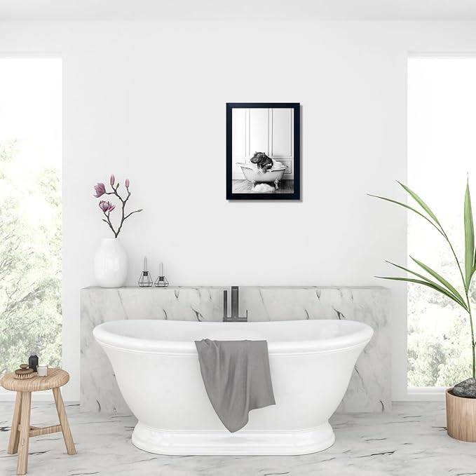 Black and White Bathroom Wall Decor Funny Hippo in Bathtub Wall Art Framed - Image 9