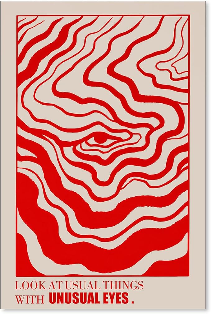 Medpol Retro Red Abstract Eye Canvas Wall Art Vintage Hippie Trippy Poster by Medpol
