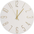 Wall Clock 12 Inch Silent Non-Ticking Imitation Wood Indoor Clock Round White by BAKBRAND