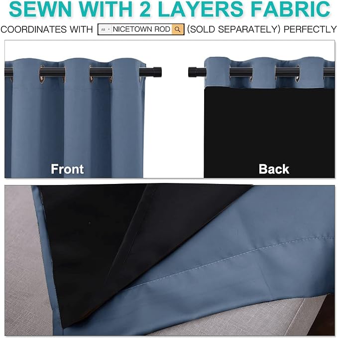 NICETOWN 100% Blackout Curtains 108 inches Long, Pair of Energy Smart & Noise - Image 4