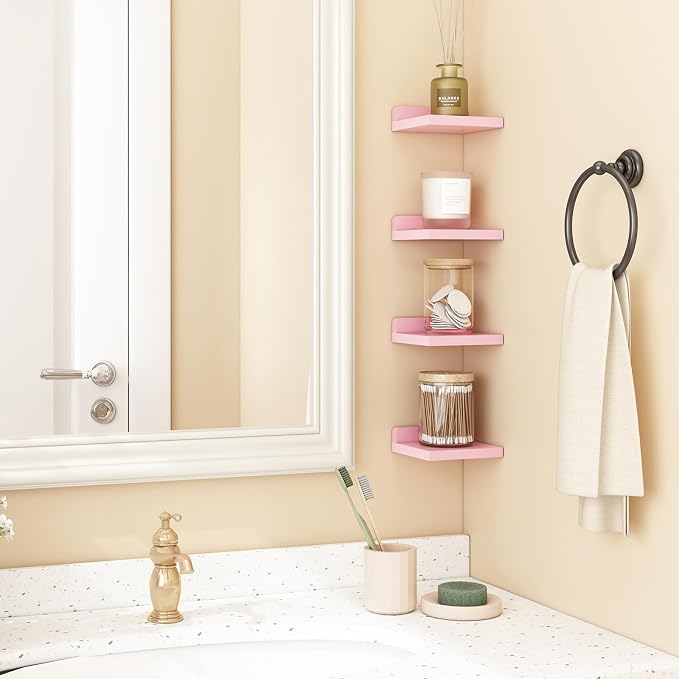 Fixwal Pink Shelves, 5x5 Inches Small Wall Shelf Set of 4, Rustic Wood Floating - Image 5