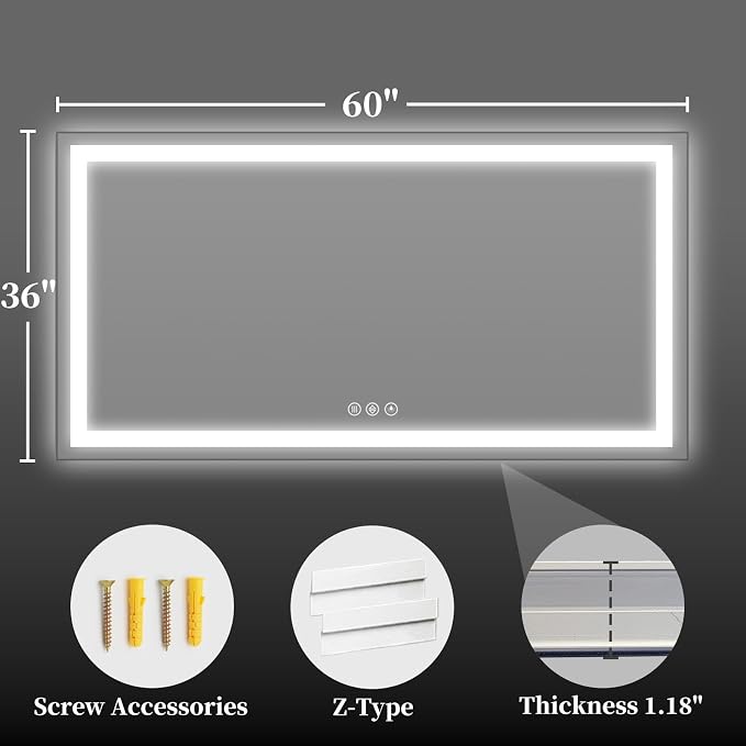 60"x36" LED Bathroom Mirror - Image 8