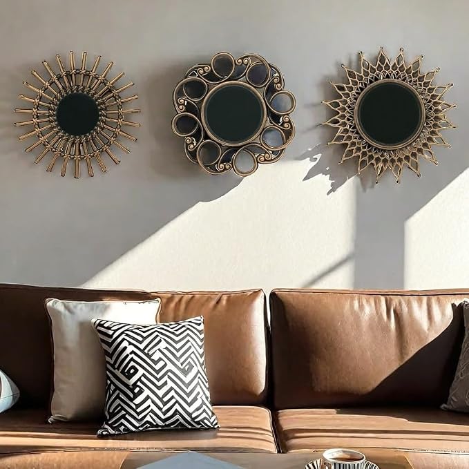 Retro Gold Mirrors for Wall Pack of 3. Round Mirrors. Decorative Mirrors.Small - Image 9