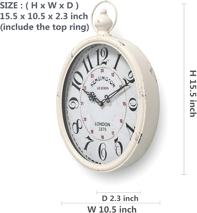 Menterry Oval Retro Wall Clock, Rustic Vintage Style, Battery Operated Silent - Image 3