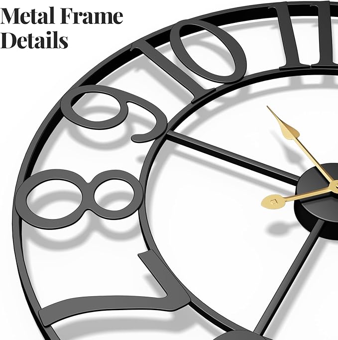 Cuspin Large Wall Clock, 24 Inch Black Clocks - Image 5