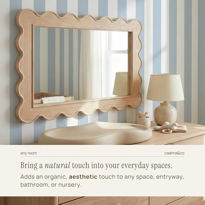 CAALMA Scalloped Wall Mirror 24 x 36 Rectangular, Bathroom Mirror, Mirrors - Image 4