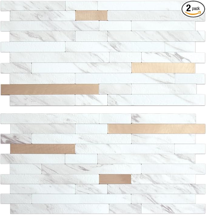 AULIGET 2 Sheets Faux Stone White Marble Peel and Stick Backsplash, PVC Mixed by AULIGET