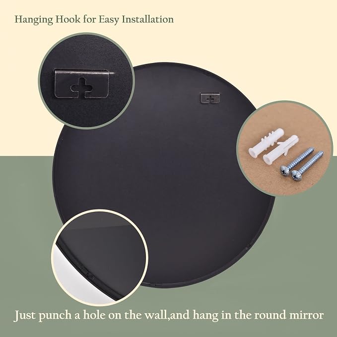 HARRITPURE Round Mirror 15.7 Black Wall Mounted Circle Mirrors Vanity Mirror - Image 7