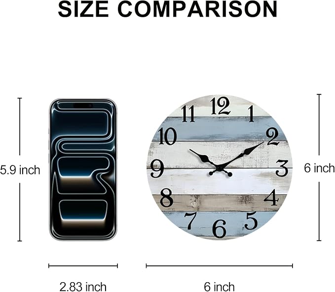 JoFomp 6 Inch Wooden Wall Clocks Battery Operated, Silent Wall Clock Non Ticking - Image 2