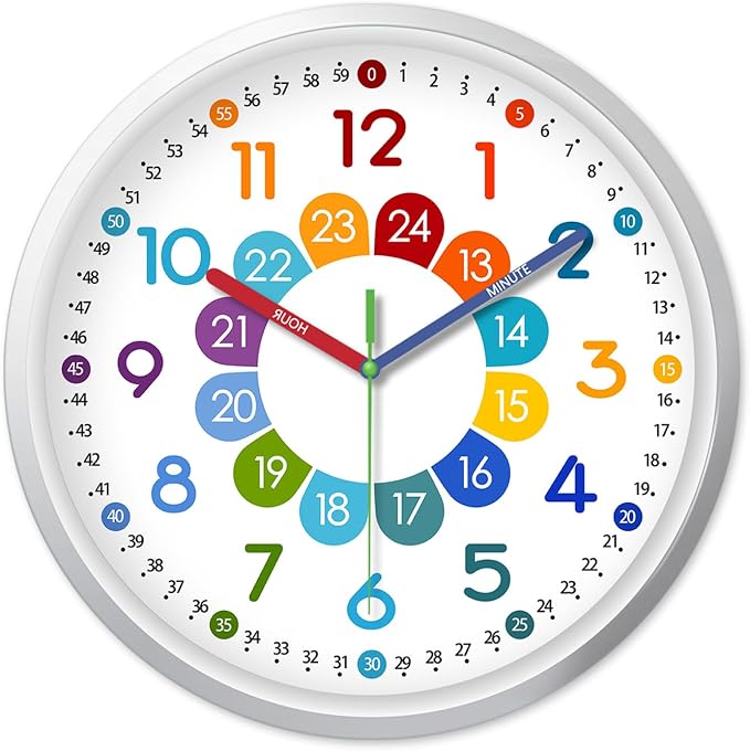 XFM Silent Kids Wall Clock 8 Inch Non Ticking Battery Operated Kids Teaching by XFMWallClock