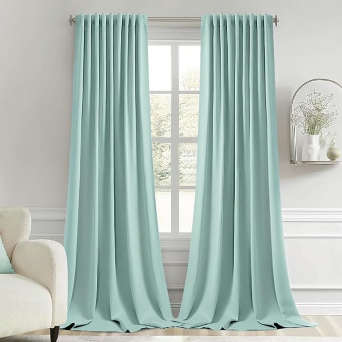 MIULEE Aqua Back Tab Blackout Curtain 96 Inch Long 2 Panels Set by MIULEE