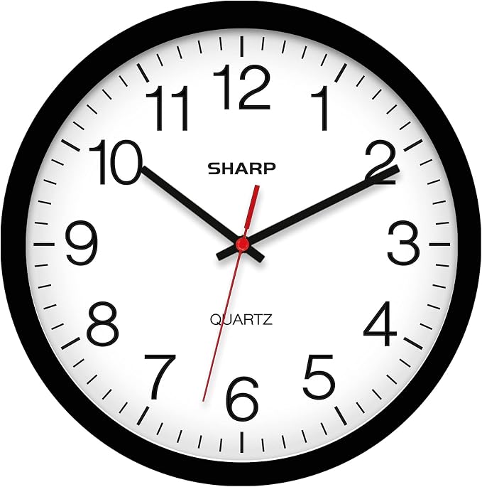 Sharp Wall Clock – Black, Silent Non Ticking 14 Inch Quality Quartz Battery by SHARP