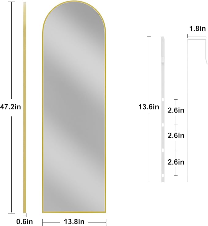 Rowjut Full Length Door Mirror, Wall Mounted Wall & 48"X14"Arched Behind Door - Image 3