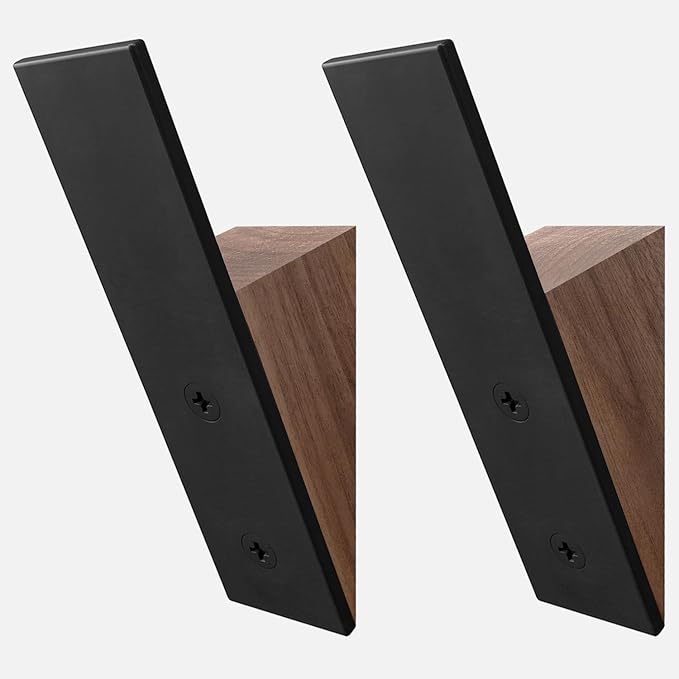 Homeforia Walnut Wood Coat Hooks, High End Walnut Wood & Black Metal Wall by Homeforia