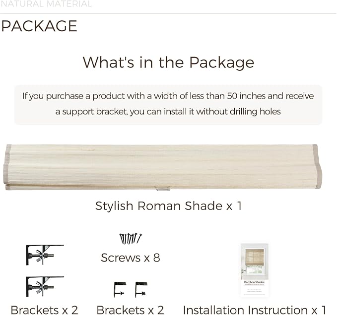 TWOPAGES Natural Woven No Drill Roman Shades, Custom Cordless Blackout Bamboo - Image 8