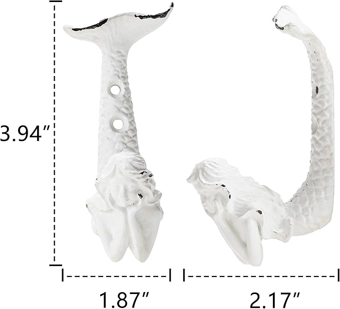 SOFFEE DESIGN 4pcs White Mermaid Shape Metal Coat Hooks, Playful Mermaid Design - Image 5