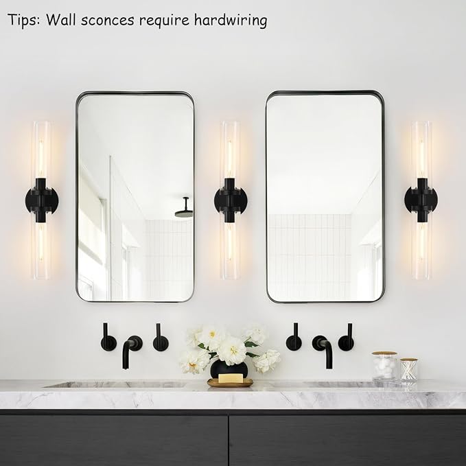 Wall Sconces Set of Two, Hardwired Matte Black Bathroom Sconces Wall Lighting - Image 7