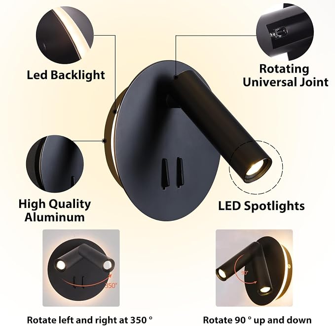 ZEROUNO Hardwired Sconces Wall Mounted Reading Lights - Image 2