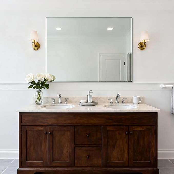 Ruomeng Frameless Mirror for Wall, 48x36 Inch Bathroom Vanity Mirror Farmhouse by Ruomeng
