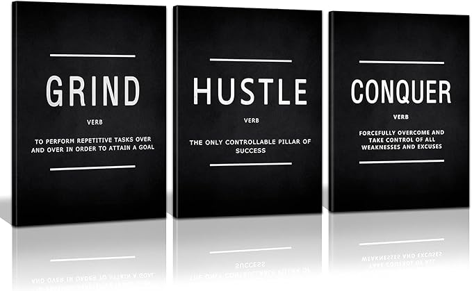 KAWAHONE Inspiration Canvas Wall Art Large, Grind Hustle Conquer Quotes Poster by KAWAHONE