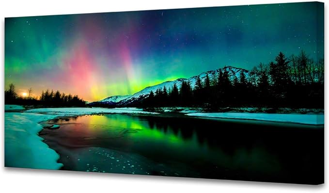 S01962 Wall Art Aurora scenery Painting on Canvas Stretched and Framed Canvas by Cao+Gen+Decor+Art