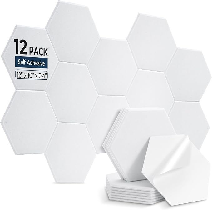 12 Pack Hexagon Acoustic Panels, Self-Adhesive Acoustic Wall Panels by AUSLET
