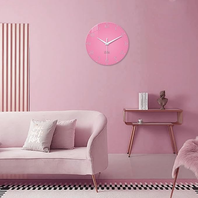 XNM Pink Clock for Girls Bedroom Small Wall Clock Battery Operated 14 Inch - Image 4