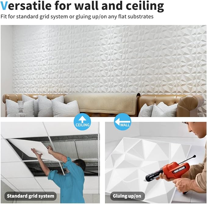 Art3d Decorative 3D Wall Panels in Diamond Design, 11.8"x11.8" Matt White - Image 6