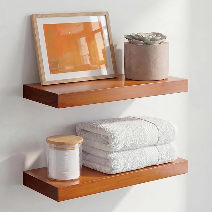 Homeforia 16 inch Oak Floating Shelf, High End Solid Real Wood 16inch Small by Homeforia