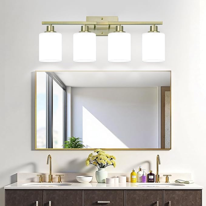 MOKATNG 4-Light Bathroom Light Fixtures, Aged Brass Vanity Light - Image 7
